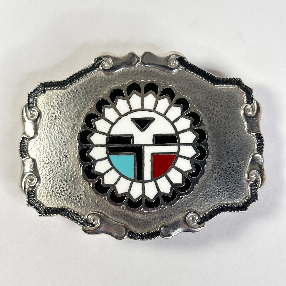 Raintree Aztec Style Inlay Belt Buckle 1978